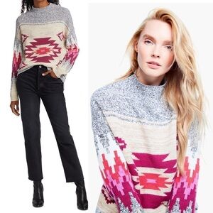 NWT NIC + ZOE Aztec Southwestern Striped Knit Mock Turtleneck Pullover Sweater M